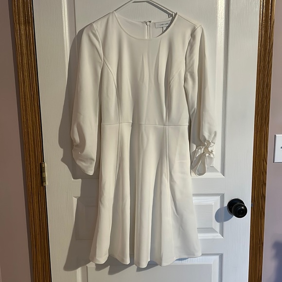 Lark & Ro Women's Gathered 3/4 Sleeve Crew Neck Fit and Flare Dress with Pockets - Picture 2 of 7